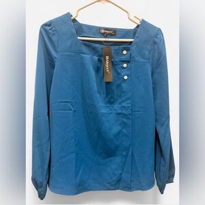 NWT Allegra K Blue Square-Neck Blouse - Size XS 💙